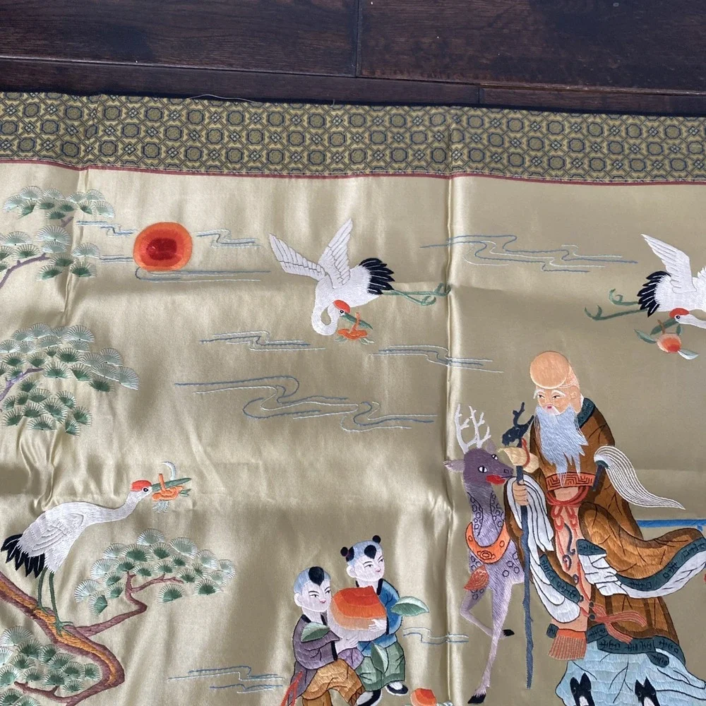 Vtg. Beijing Chinese Hand Embroidery Silk Floral Bird Tapestry Wall Art 43x25